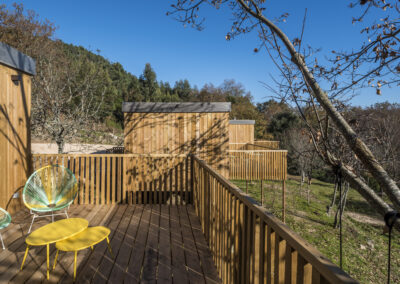 Cabañas de madera Aloia terraza